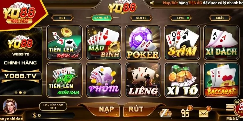 Giới thiệu sảnh Game Bài Yo88